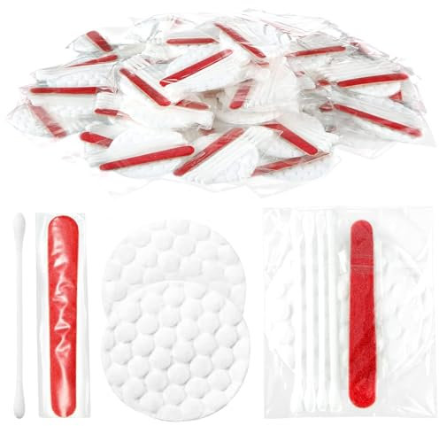 Bulk Travel Size Toiletries 100Pcs Hotel Vanity Set, Individually Wrapped Hotel Amenities Bulk, Disposable Hygiene Kit with Cotton Pads, Cotton Swabs, Nail File