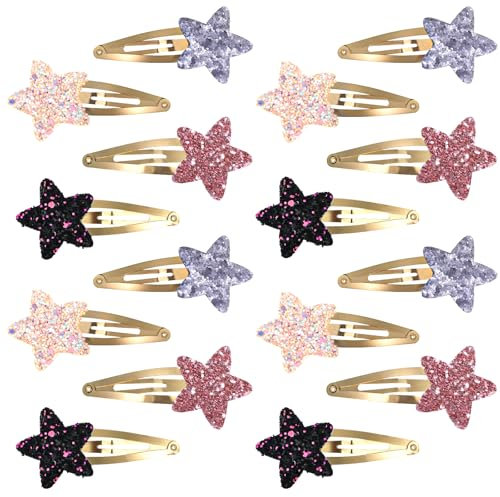 AOZUO 16 Stück Glitter Stern Haarspangen, Y2k Niedliche Mädchen Sparkly Metall Hair Clips, Stern Kopfstücke Haarklammer Zubehör Pailletten Haarnadeln für Frauen und Mädchen