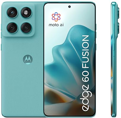 Motorola Edge 60 Fusion 256 GB, smartphone sbloccato, schermo 6,67, fotocamera 50 MP, batteria 5200 mAh, amazonite (turchese), custodia protettiva e cavo USB C inclusi