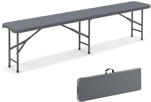 GOPLUS Klappbare Bierbank, 180 cm Lange Bierzeltbank mit Tragegriff, Gartenbank aus HDPE, Klappbank wetterfest, Sitzbank bis 600 kg belastbar, für Camping, Picknick, Garten, Balkon (Grau)
