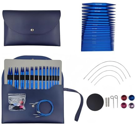 Austauschbares Rundstricknadel-Set, 13 Paar, Rundstrick-Set, 3,0–10,0 mm, Rundstrickset, 40 cm/60 cm/80 cm/100 cm Kabel mit Tasche und Zubehör