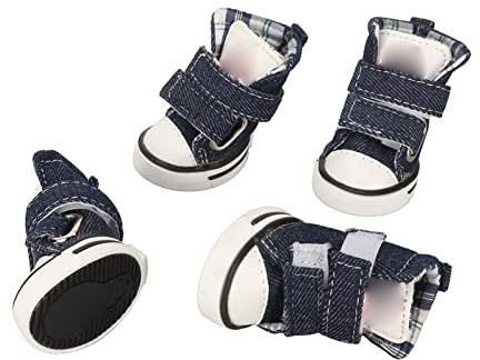 Leinwand Hundeschuhe - langlebige Nicht -Slip -Sohlen, atmungsaktive Baumwollfutter zum Schutz, einfache Haken- und Loop -Befestigungselemente für kleine Hunde wie Chihuahua Pudel (Type 5)