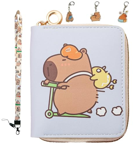 ZenyTra Geldbeutel für Kinder Capybara Design: Portemonnaie mit Schlüsselanhänger Set (1 Band, 3 Anhänger) | PU Schule, Reisen & Freizeit