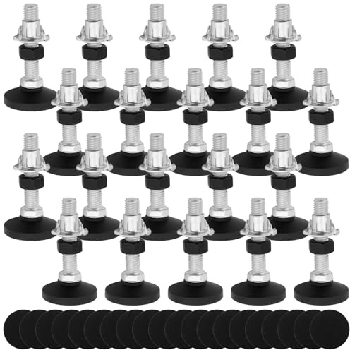 HEIYUET 20 Piedini Regolabili M10 x 50 mm in Acciaio al Carbonio, Base in PP da 38 mm con Dadi M10 e Cuscinetti in Feltro, Piedini di Livellamento per Mobili, Armadi, Tavoli e Sedie
