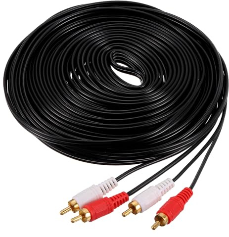 sourcing map Câble RCA 2RCA mâle vers 2RCA mâle, câble de haut-parleur audio vidéo pour caisson de basses, amplificateur Home Cinéma, DVD, TV 15 m