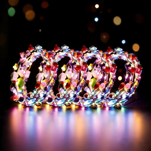 Couronne de fleurs LED avec chaînes de lanterne lumineuses - Bijou de cheveux pour femmes et enfants - Multicolore - Convient pour Halloween, mariages, fêtes, carnavals, fêtes, bals masqués