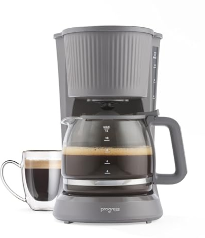Progress Mellow Cafetière filtre, verseuse en verre 1,5 L, 750 W, grise
