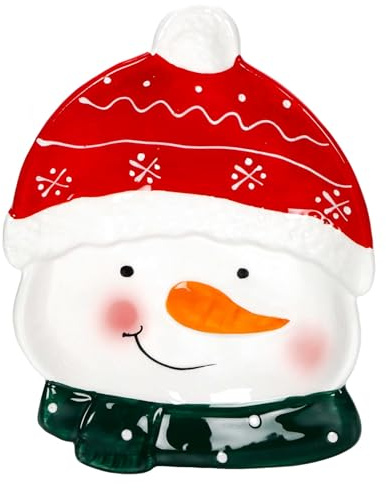 Bubble Store Weihnachtsteller aus Keramik, Plätzchenteller als Weihnachtsmann-Teller mit Bart und Mütze oder Schneemann-Teller mit Schal und Mütze (Schneemann)