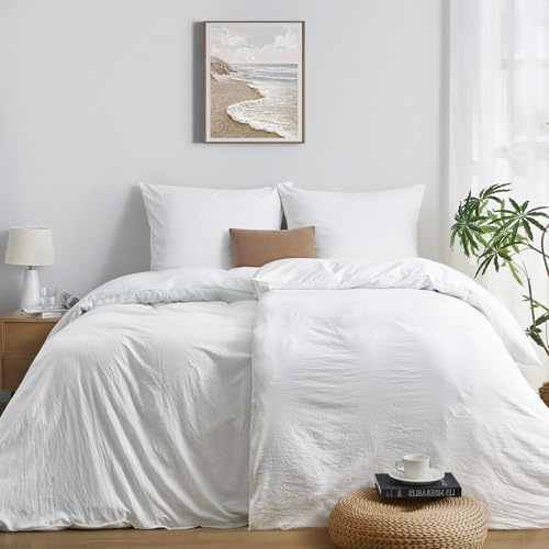 Duvetnova Bettwäsche Weiß Weiss 135x200 4teilig Superweiche Vorgewaschene Mikrofaser Baumwollähnlich ÖKO-TEX 2 Bettbezüge 135 x 200+2 Kissenbezüge 80x80-alle mit Reißverschluss Weiße Bettwäsche