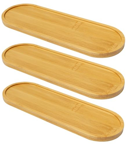 3 Pièces Plateau de Service en Bambou Ovales Plateau de Service en Bambou | Plateaus à Thé Ovale Petit Plateaux Cafe Petit Plateaus Services Bois pour Café,Fruits,Dessert,collation,Pain-24cm*8cm