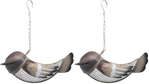 Dehner Natura Premium Futterstelle Rio, dekorative Futterstation für Wildvögel, Futterspender robust/langlebig, inkl. Aufhängevorrichtung, ca. 26.8 x 12 x 8.5 cm, Metall, braun (Packung mit 2)