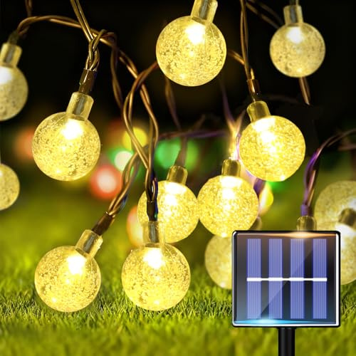 taiyongkang Guirnaldas Luces Exterior Solar, 30 LED 8 m con Bolas de Cristal, 8 Modos, IP65, Cadena de luces solares para Jardín, Balcón, Terraza, Fiestas y Bodas, Navidad (Blanco Cálido)