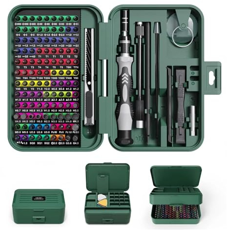 Juego de destornilladores precisión 132 en 1 Phillips Torx cabeza magnética con caja almacenamiento Kit herramientas reparación mano pequeña 152 bits(132 in 1 green)