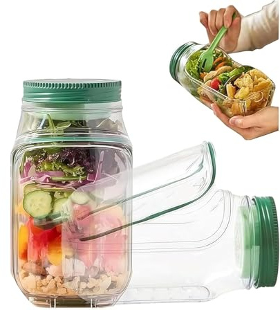 Flossty pot salade a emporter salade pod to go, bol intégré + étui à sauce anti-fuite, rangement portable en plastique pour fruits et déjeuner, 300 ml (1 Pièces.)