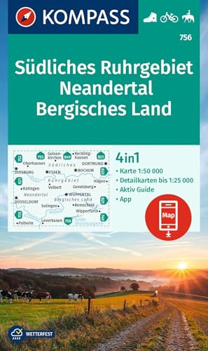 KOMPASS Wanderkarte 756 Südliches Ruhrgebiet, Neandertal, Bergisches Land 1:50.000: 4in1 Wanderkarte, mit Aktiv Guide und Detailkarten inklusive Karte ... in der KOMPASS-App. Fahrradfahren. Reiten.