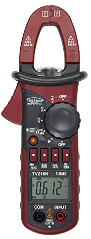 Testboy TV 216N digitales Zangenamperemeter (LED-Messstellenbeleuchtung, Spannungsmessung bis 600 V AC/DC, Stommessung bis 60 A AC/DC, T-RMS), Rot/Schwarz
