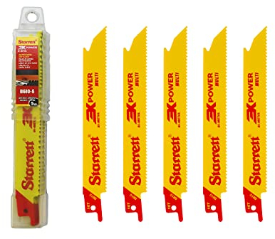 Starrett Multi Purpose Reciprocating Saw Blade - 5 Pieces B610-5 Bi-Metal 150 mm/6 Inch 10TPI Unified Shank - Compatible with Bosch Dewalt Makita & Many Others