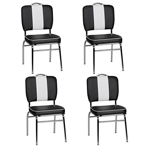 FineBuy 4er Set Esszimmerstühle American Diner 50er Jahre Retro Stühle, Sitzfläche mit Rückenlehne, Sitzhöhe 47 cm Schwarz