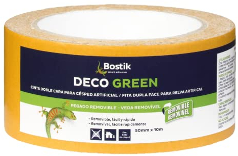 Bostik Deco Green Cinta Doble Cara para Césped Artificial - Pegado Removible, Fácil y Rápido, sin Herramientas, para Aplicaciones Decorativas en Terrazas, Balcones e Interiores, Rollo 5 cm x 10 m