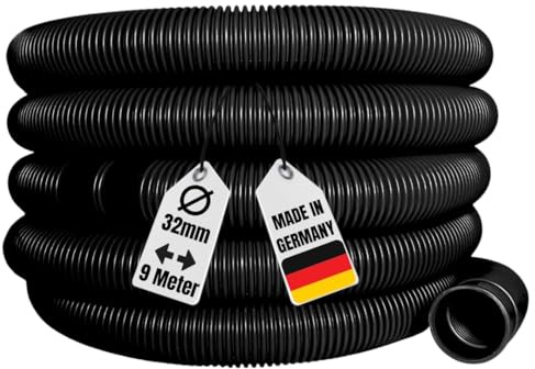 AquaOne Poolslang 32 mm 9 meter svart 1 1/4 tum i högkvalitativ PVC för pool och trädgård, solslang, sugslang, pumpslang