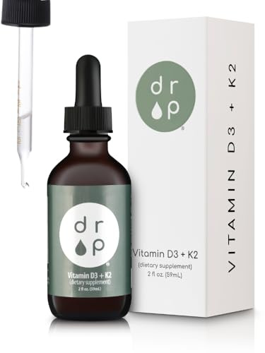 Vitamin D3 + K2 Drops with 1000 IU of Plant Based D3 and 45 mcg of K2, 2 oz Liquid Supplement for Bone Strength, Improved Mood - No Artificial Preservatives, Unflavored, with Coconut MCT Oil