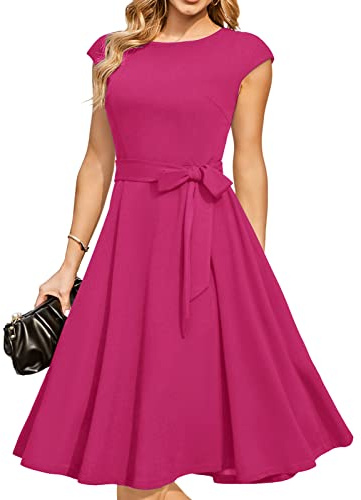 DRESSTELLS - Vestido para mujer con mangas casquillo, ideal para fiestas, bailes de graduación y cócteles - Rosa - Medium