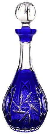 Likörkaraffe mit Stopfen Blau geschliffen Schleuderstern Kristallglas 750 ml