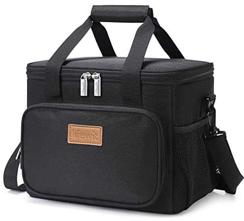 Lifewit 24L Kühltasche klein unterwegs, Isolierte Cooler Bag Lunchtasche faltbar für Herren und Damen, wasserdichte Thermotasche Umhänge für Essen, Bier, Medikamente, Arbeit, Strand, Reise, Schwarz