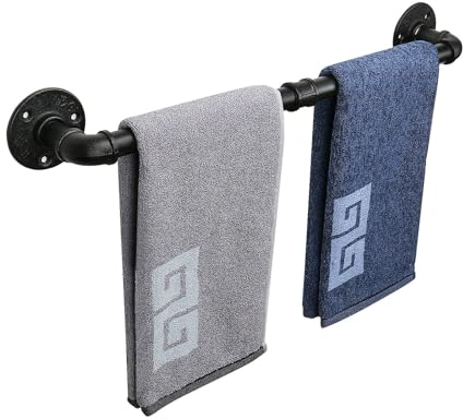 NearMoon Industrial Pipe Towel Bar, Heavy Duty Bathroom Hardware Towel Holder Accessory, Wall Mounted DIY Rustic Iron Bathroom Towel Rack Holder (18 Inch, Black)