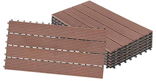 NAIZY Terrassenfliesen Balkon Bodenbelag 30x60cm Balkonfliesen Klicksystem WPC Terrassen Kunststoff in Holz-Optik Zusammenbaubar für Garten Balkon Terrasse (12er Set für 2m², Braun)