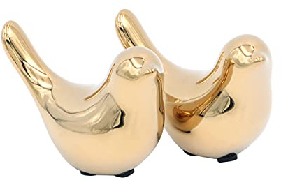 Tiardey 2 Figuras Decorativas de Metal con pájaros, estatuas artesanales de Animales Abstractos, Adornos Modernos para la decoración del hogar y la Oficina (Dorado)