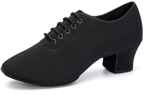 AOQUNFS Scarpe da Ballo Latino Donna Punta Chiusa Lacci Tacco Basso Salsa Tango Moderno Jazz Pratica Scarpe da Allenamento, NJB-Nero-5-2MD,EU41