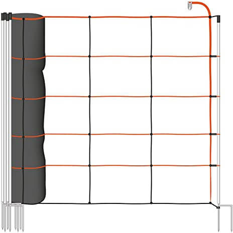 VOSS.farming TitanLight Net Schafnetz mit vertikalen Netzstreben, 50m, 2 Spitzen, 108cm Netzhöhe, orange, Elektrozaun-Netz, Schweine, Ziegen
