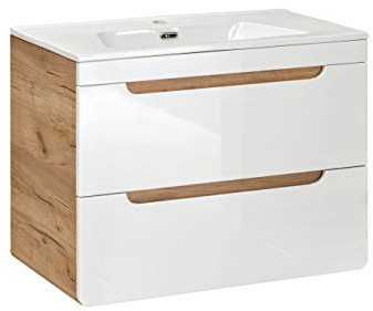Comad Meuble de lavabo 80 cm Aruba blanc avec lavabo inclus, Meuble de lavabo à suspendre, couleur blanc brillant, meubles de salle de bain modernes