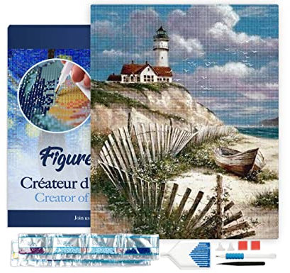 Figured'Art Diamond Painting Kit completo con marco - Cuadro 40x50cm de Pintura de Diamante - Bastidor montado - diamantes de imitación cuadrados - Mar - 5D DIY Manualidades Creativas Adultos