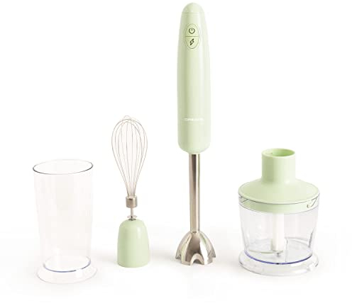 CREATE/FULLMIX RETRO/Mixeur plongeant Vert pastel/Battre, mélanger et fouetter, 6 vitesses, gobelet doseur 600ml, sans BPA, bol hachoir 500ml, 1000W