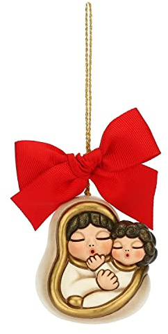 THUN - Addobbi Natalizi, Maria con Gesù Bambino in Ceramica Decorata a Mano, Versione Natale 2022-6x4.6x6 cm h