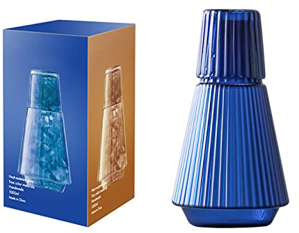 Carafe à Eau Vintage de 34 Oz et Gobelet Verre Bleu, Pichet à Eau en Verre Transparent pour Table de Chevet