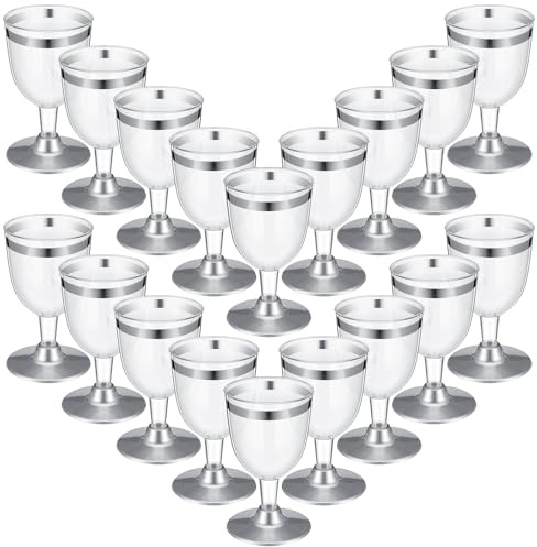 Didaey 48 Pcs Disposable Plastic Wine Glasses 6 oz Party Wine Cups Hard Plastic Drinking Glasses with Stem Stackable Stemmed Goblets for Champagne Dessert Wedding Home Toasting(Silver Rim)