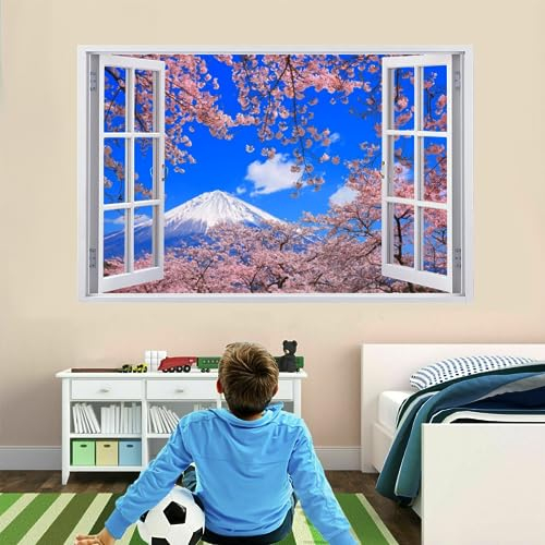 Autocollants De Décoration Murale 3D, Montagne Enneigée Fleur De Cerisier Autocollants De Sol En Vinyle Imperméables Amovibles Art, Style Japonais Smashed Stickers Muraux Pour Maison Décoration Murale