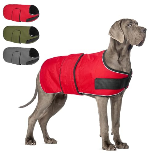 BEAUTYZOO Dog Winter Coat for X-Large Dogs Waterproof, Warm Reflective Great Dane Oxford Canvas Jacket, Fleece Dog Cold Weather Coats Windproof for Female Male Dogs, Red XL