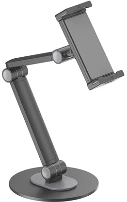 PureMounts Tablet Tischhalterung für 4,7–12,9 Zoll Tablets, 360° drehbar | Tabletständer mit bis zu 1 kg Tragkraft, Silikonpolster für sicheren Halt, schwarz, Hoch- und Querformat, vollbeweglich