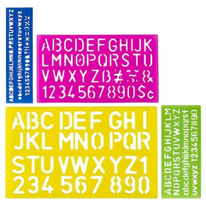Belegao 4 PCS Letter Stencils Set Plastic Alphabet Number Template Rulers
