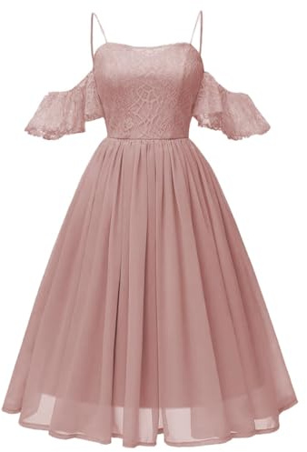 HPPEE Homecoming Gowns WYX414 Robes de demoiselle d'honneur à manches courtes en dentelle en cœur pour Junior, vieux rose, 48 plus