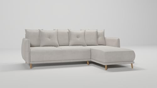 S-Style Möbel Monte Ecksofa Rechts Eckcouch Mit Schlaffunktion Bettkasten Sofa Für Wohnzimmer Couch Freistehende Polster Sofas Couches Mikrofaser Beige 238 x 170 x 89 cm