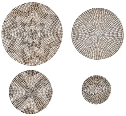 Beliani Wanddeko Seegras natürlich/beige geflochten Wandkörbe 4er Set Kreise Boho Laocai