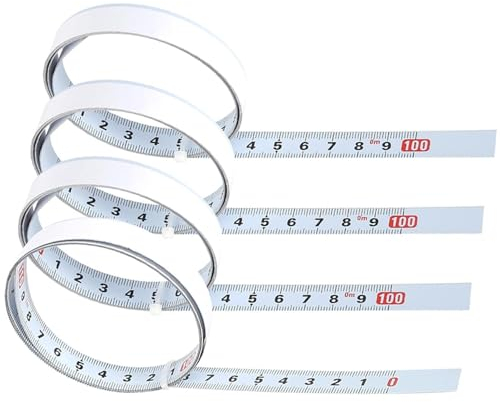 Selbstklebendes Maßband, 4 Stück Maßband zum Aufkleben Maßband Selbstklebend Metrisches Maßband zum Aufkleben für Vermessung Werkbänke (Vorwärts, Mittelpunkt, Rückwärts)
