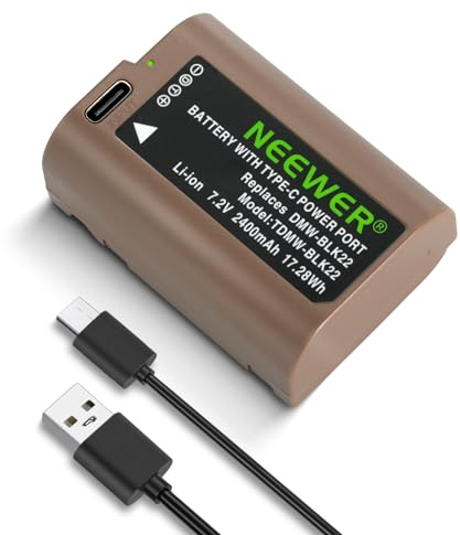 NEEWER DMW-BLK22 Kamera Ersatzakku 2400mAh Battery kompatibel mit Panasonic Lumix S5IIX S5II S5 GH6 DC-G9 II GH5M2, 2,8 Stunden sichere 100% volle Akku Ladung mit USB Typ C Kabel