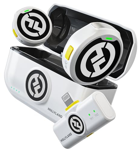 Hollyland Lark M2 Wireless Lavalier Microphone Compatible with iPhone, MFi Certified, 300m Transmission Range, Hi-Fi Audio Quality, Noise Cancelling, 30H Duration, Lapel Mic for Livestream Vlog-White