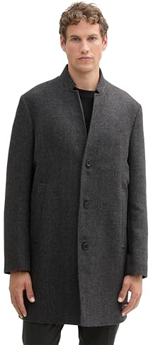 TOM TAILOR Denim Herren 3-Knopf Wollmantel mit Stehkragen,32525 - Grey Big Herringbone Optic, L